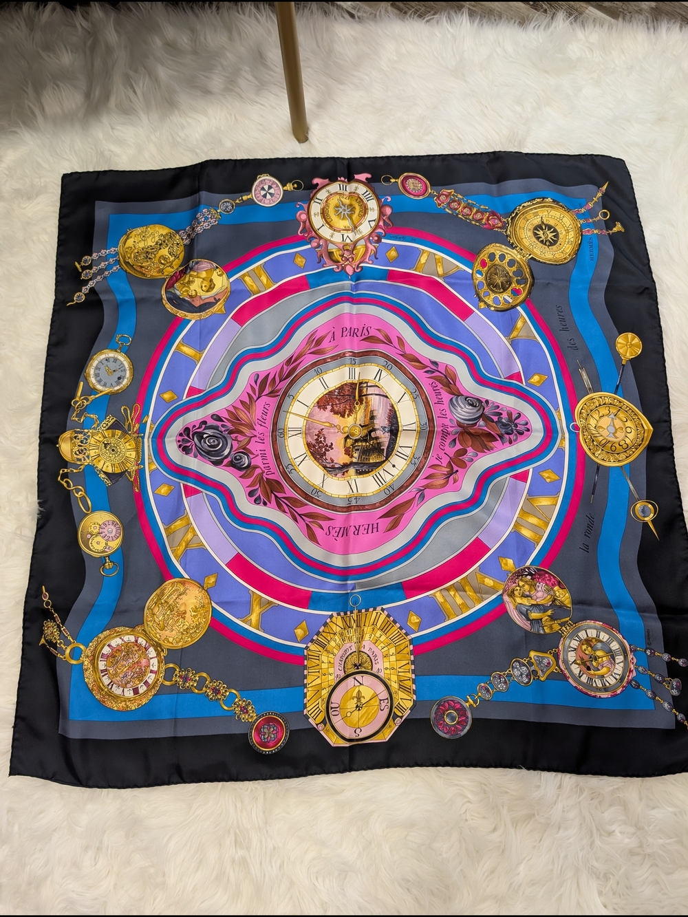 Hermes Multicolor Silk Scarf with Clockwork Motif - Picture 2 of 12